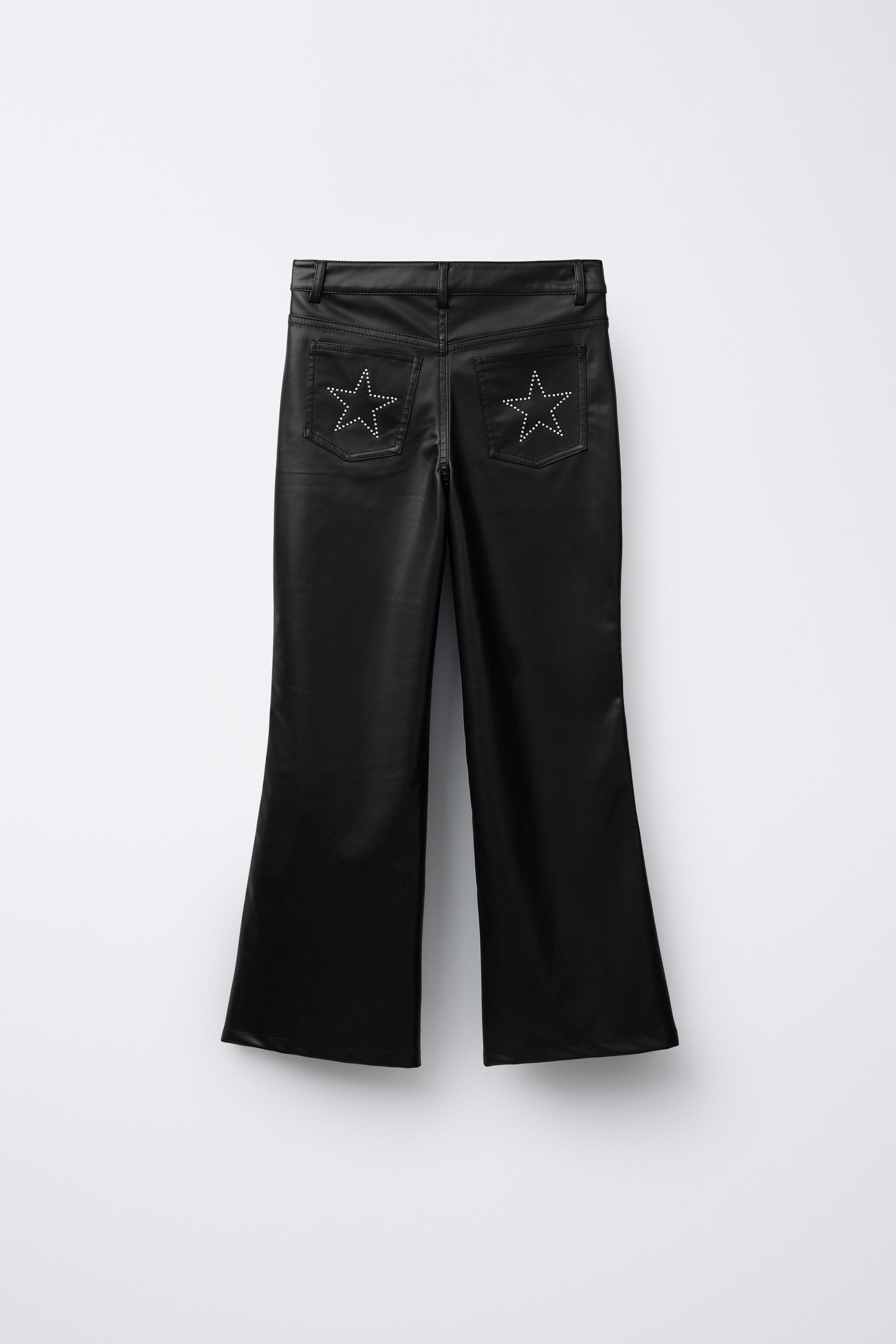 FAUX LEATHER FLARE PANTS WITH STUDS